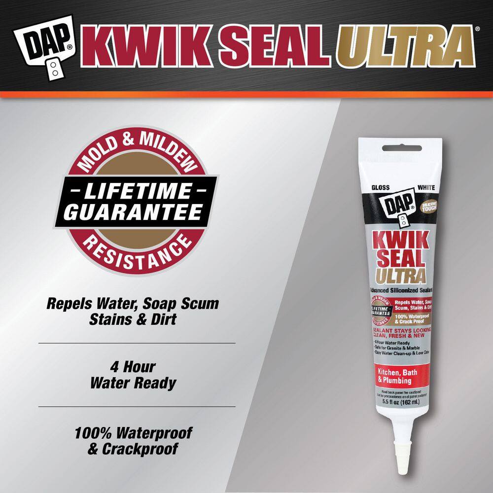 DAP Kwik Seal Ultra 5.5 oz. White Advanced Siliconized Kitchen and Bath Caulk (2-Pack) 7079818901