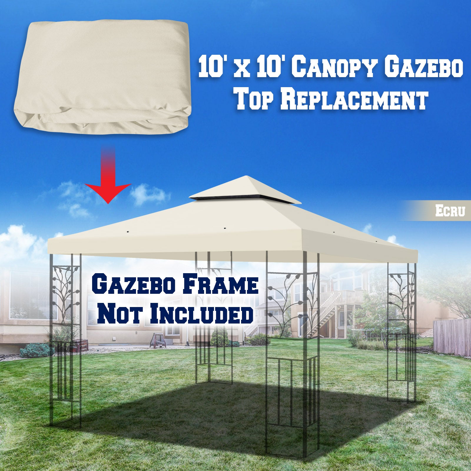 10'x10' Replacement Canopy Top Cover 2-Tiered Patio Sunshade Upgraded UV Protection, Gazebo Tent Canopy Cover ONLY