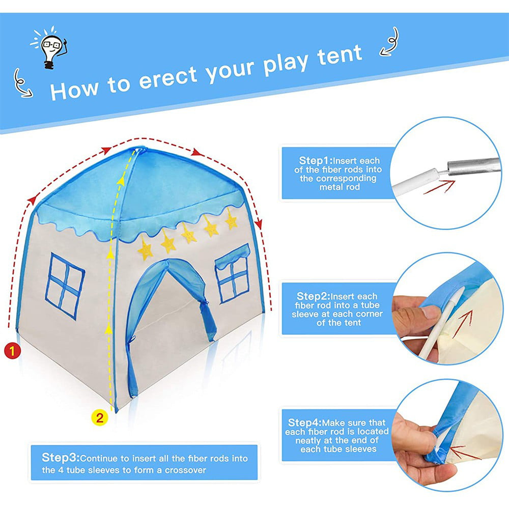 Kids Play Tent for Girls Boys 420D Oxford Fabric Princess Playhouse Blue Castle Play Tent Children Fairy Tale Teepee Tent Indoor Outdoor with Carry Bag, Star Lights NOT Included