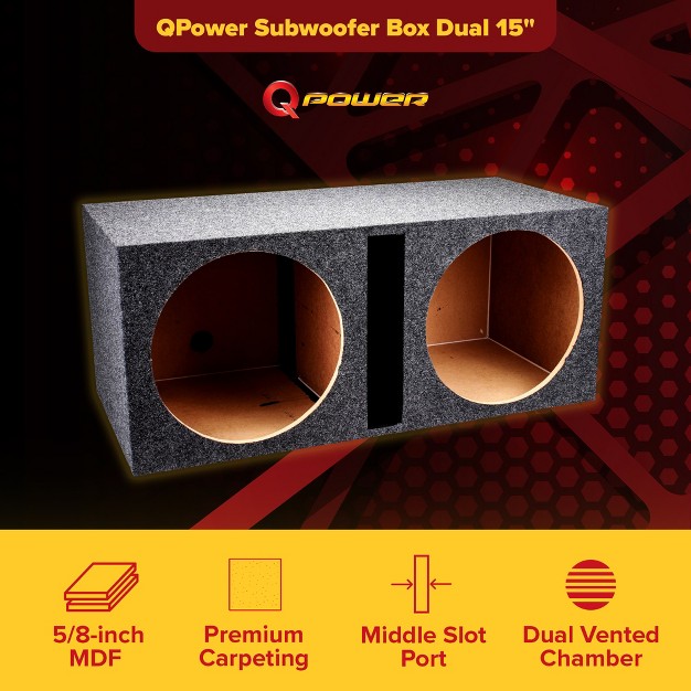 Qpower Qbass Dual 15 inch Vented Mdf Subwoofer Sub Box Enclosure