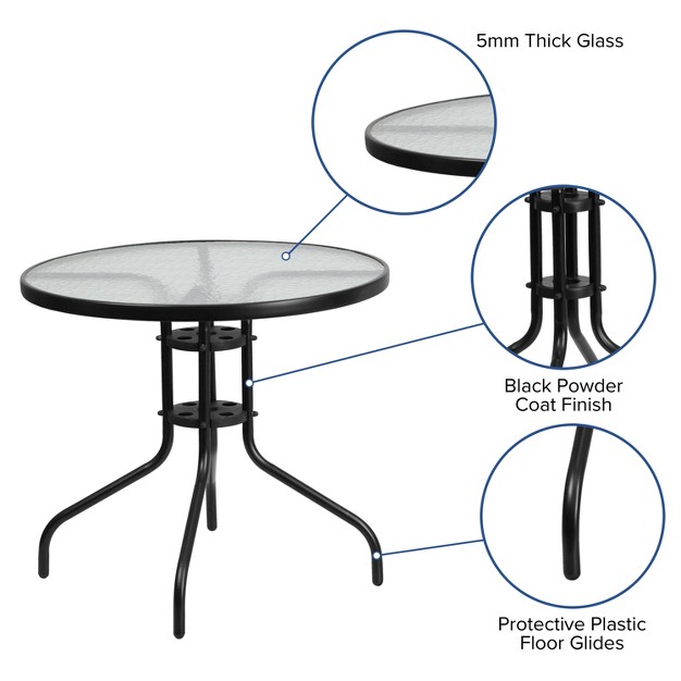 Round Tempered Glass Metal Table