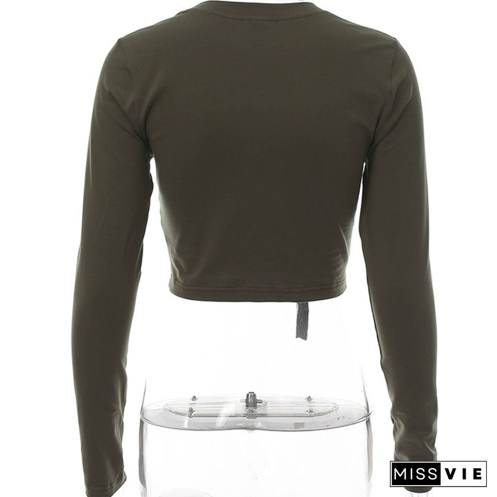 Functional Solid Color Round Neck Long Sleeve T-Shirt