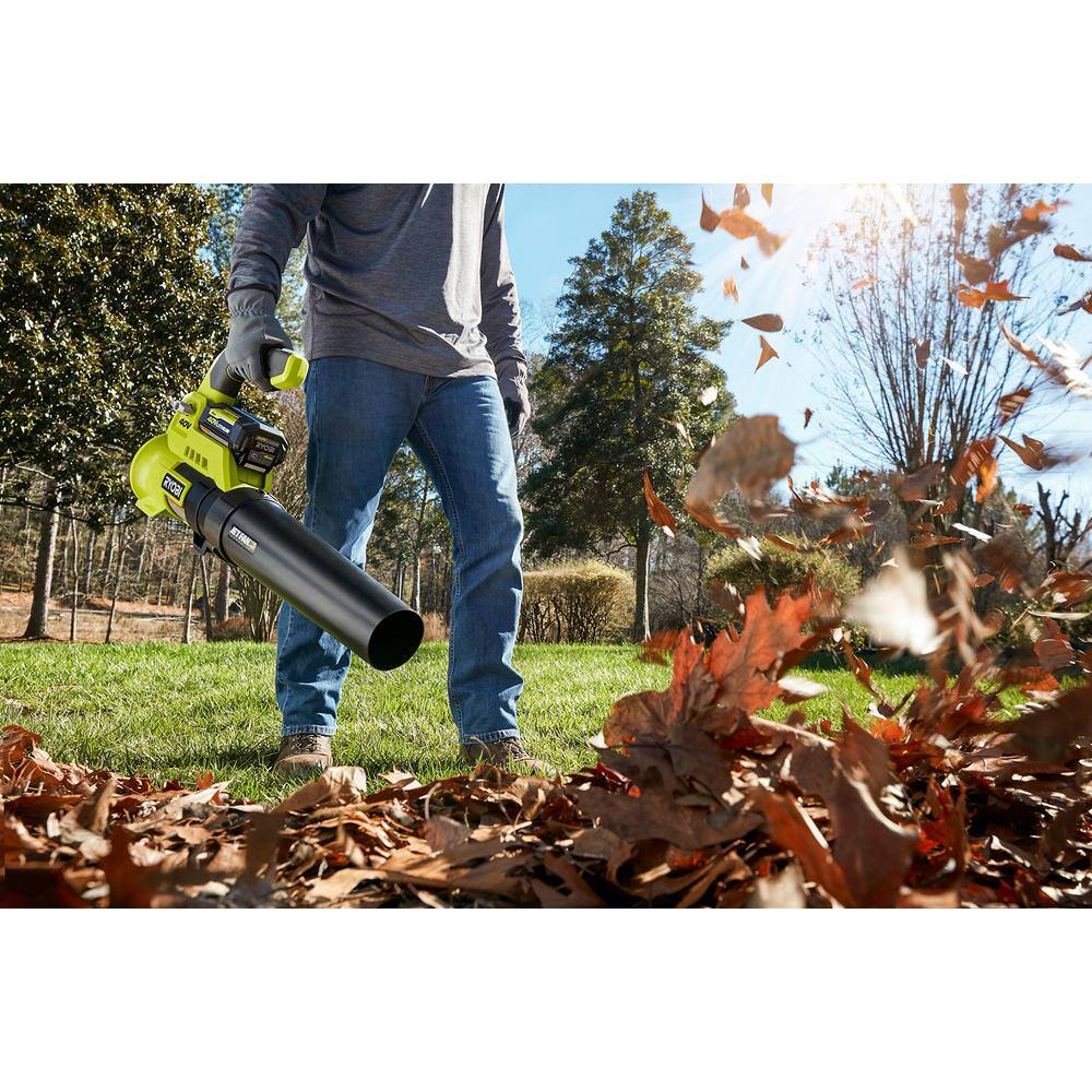 RYOBI 40V 110 MPH 525 CFM Jet Fan Leaf Blower with Lawn and Leaf Bag 4.0 Ah Battery and Charger RY40480-LB