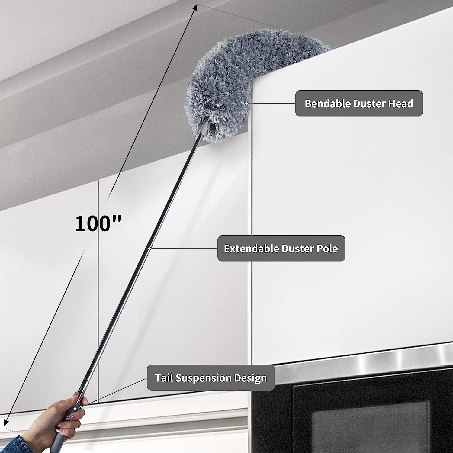 BOOMJOY Microfiber Feather Duster with Extendable Pole, 100