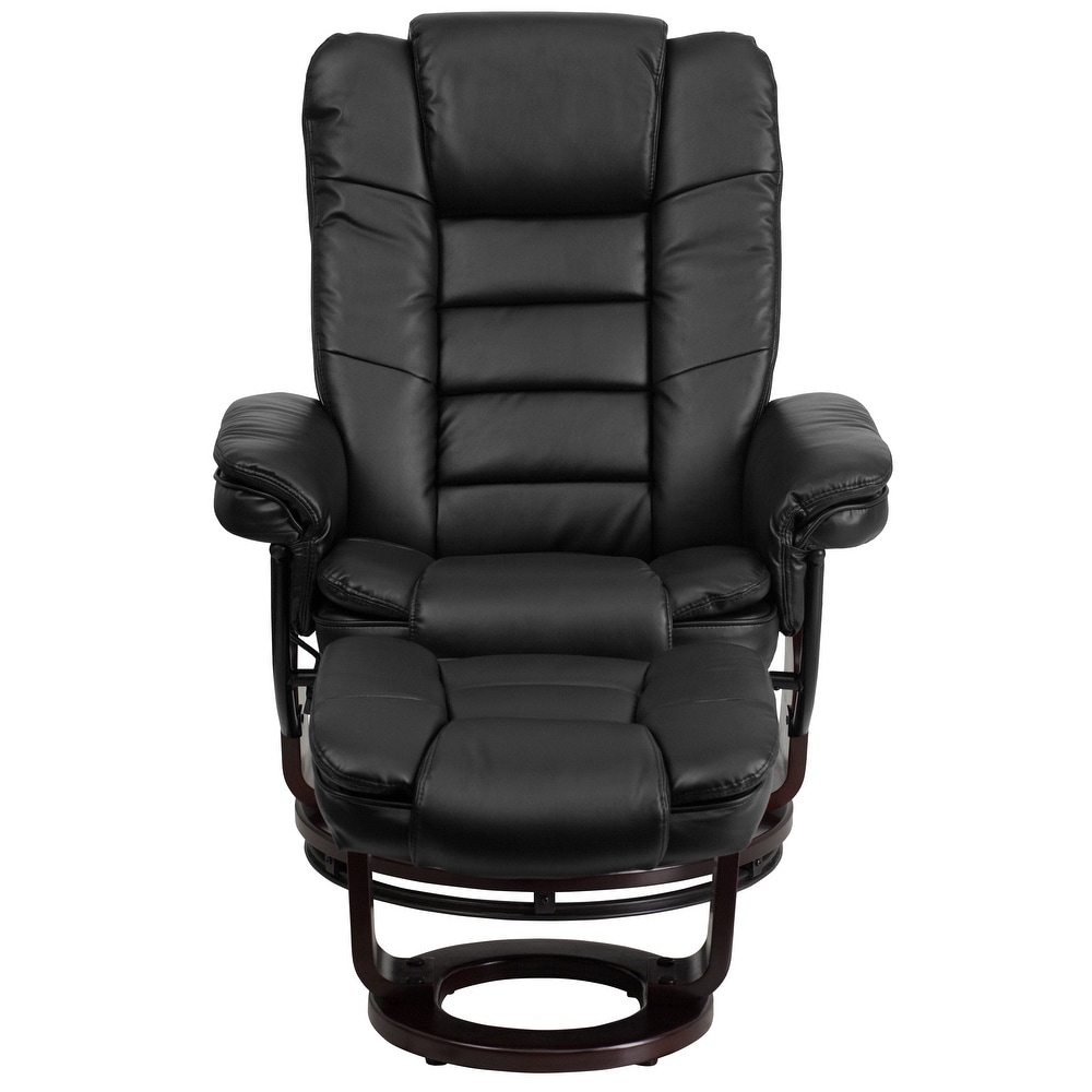 Contemporary LeatherSoft Recliner with Horizontal Stitching and Ottoman