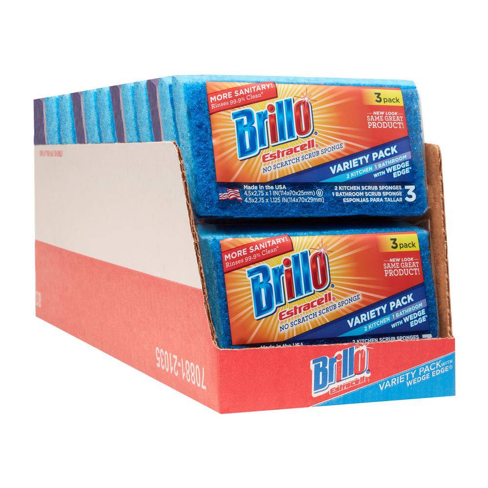 Brillo Estracell No-Scratch Wedge Edge Variety Kitchen and Bath (3-Count Case of 8) 21035