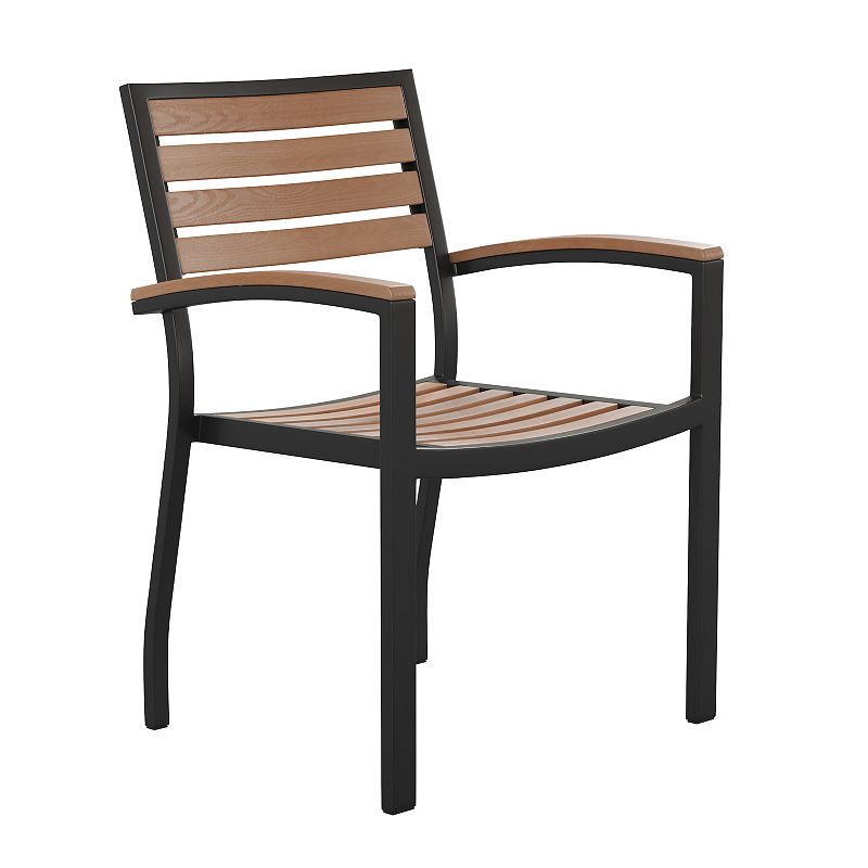 Flash Furniture Outdoor Stackable Faux Teak Dining Chair 2-piece Set