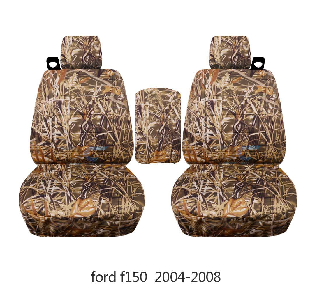 T130-Designcovers Compatible with 2004-2008 Ford F-150 Camouflage Truck Captains Chairs Seat Covers w Integrated Seat Belts and Center Console: Wetland Camo