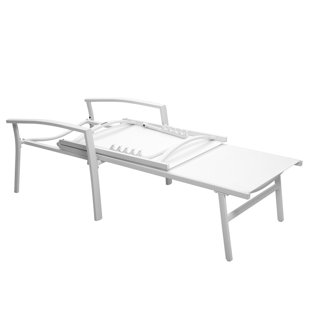 NUU GARDEN Outdoor Textilene Cape Coral Mesh Single Chaise Lounge in White/Grey