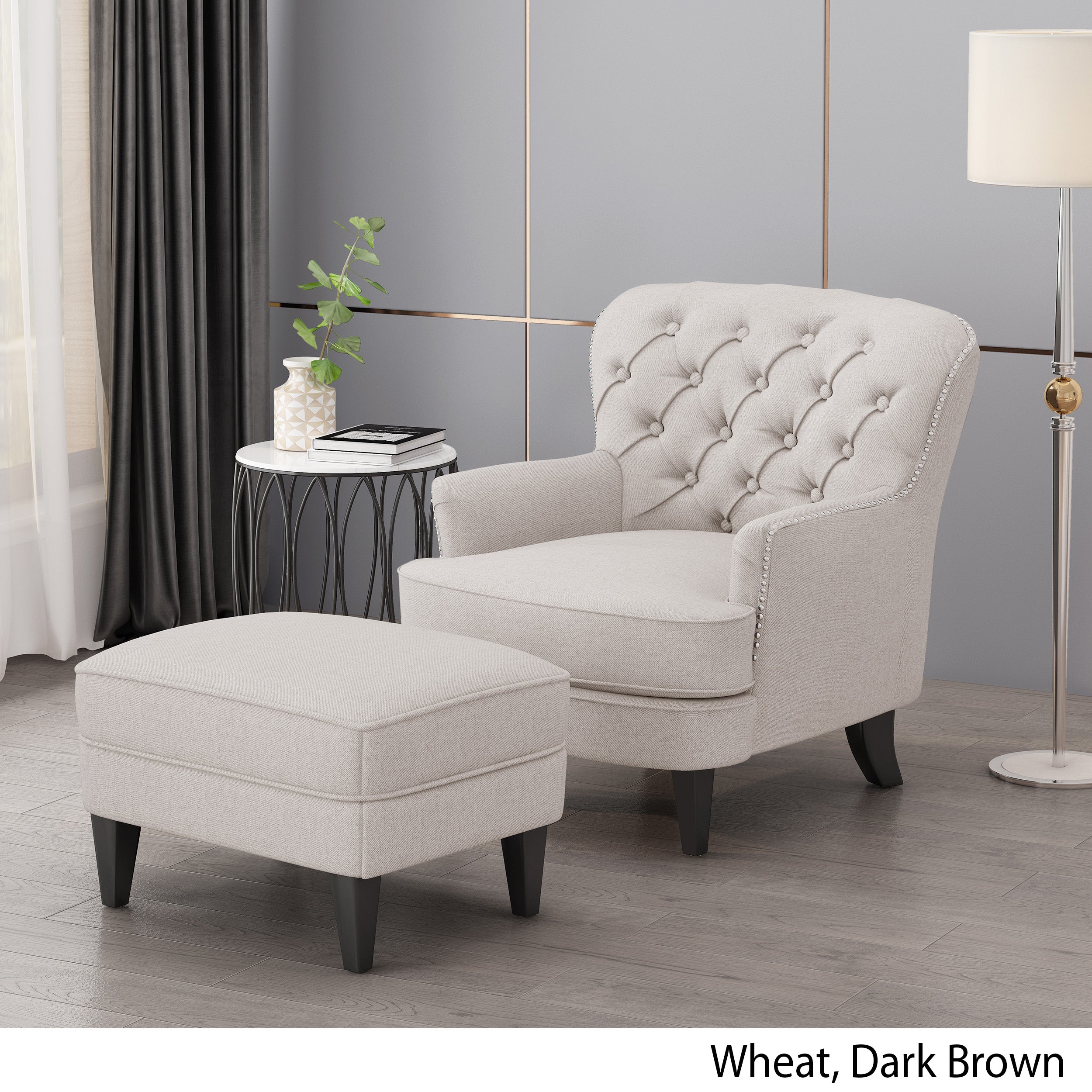 Jaxen Contemporary Tufted Fabric Club Chair and Ottoman Set