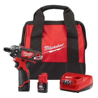 MW M12 12V Lithium-Ion Cordless 14 in. Hex 2-Speed Screwdriver Kit with Two 1.5 Ah Batteries and Bag 2406-22