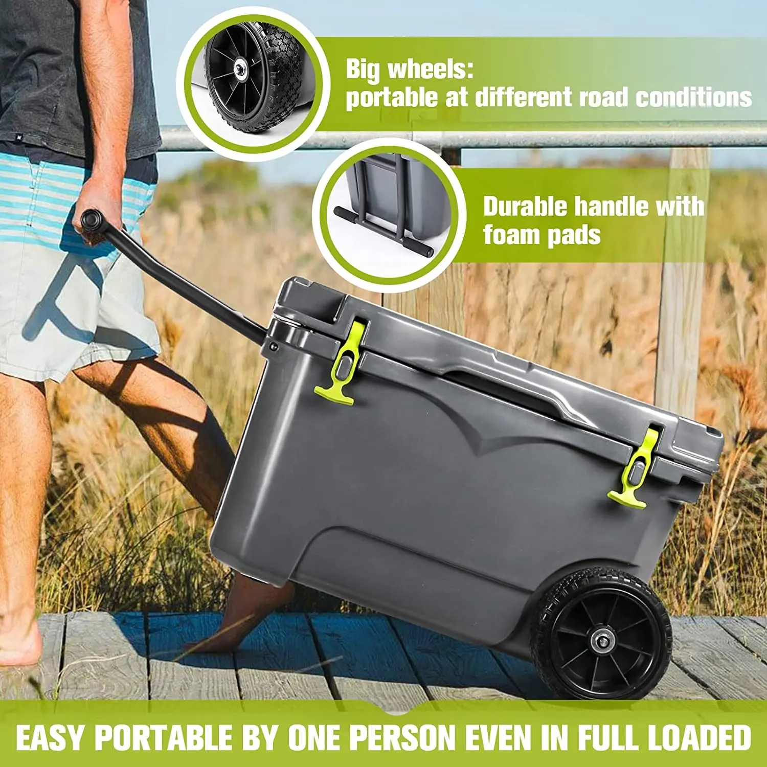 50 Quart Camping Cooler Box 5 Day Ice Retention Portable Rotomolded Cooler 80 Can Capacity with Built in Bottle Opener Cup Hold