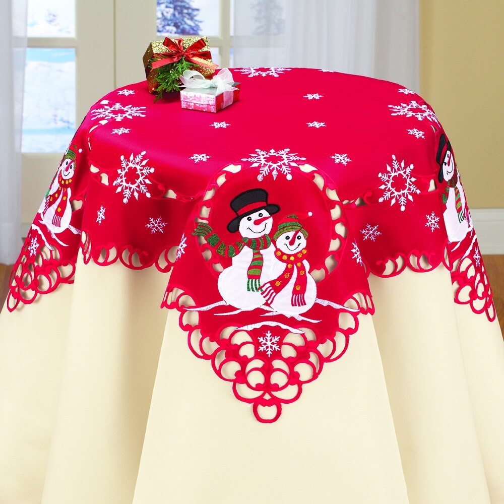 Embroidered Festive Mr.   Mrs. Snowman Table Linens