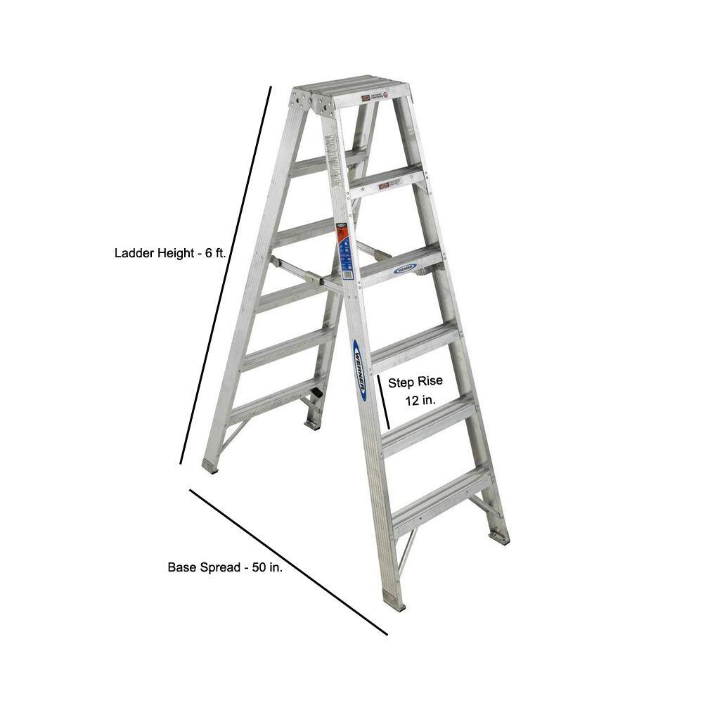 Werner 6 ft. Aluminum Twin Step Ladder with 300 lb. Load Capacity Type IA Duty Rating T376