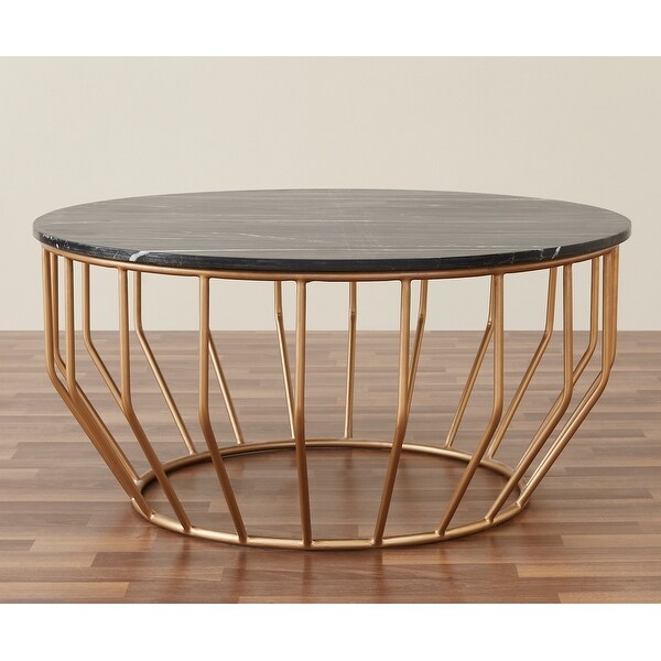 Golden Leaf Modern Coffee Table with Real Marble Top and Gold Base