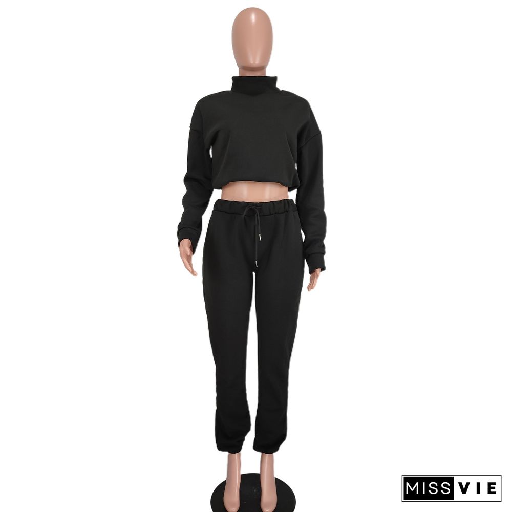 Turtleneck Loose Sweatshirt Jogging Pants Tracksuit