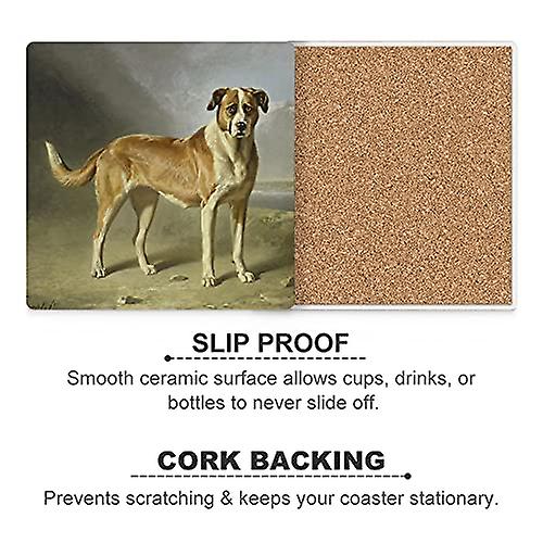 Colourlife Saint Bernard Dog Printed Square Ceramic Coaster For Drinks With Cork Base For Coffee Cups Place Mats For Home Decor Set Of 4 Pieces