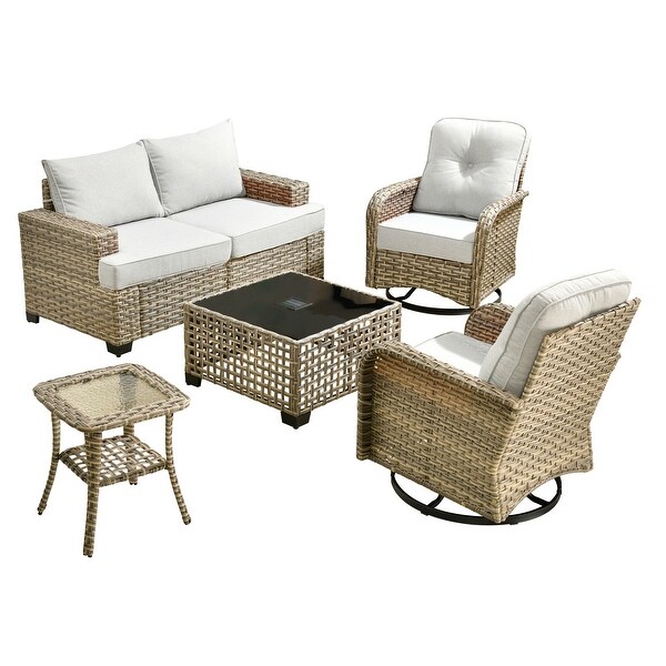 XIZZI 6Piece Patio Furniture Wicker Conversation Set with Swivel Chair