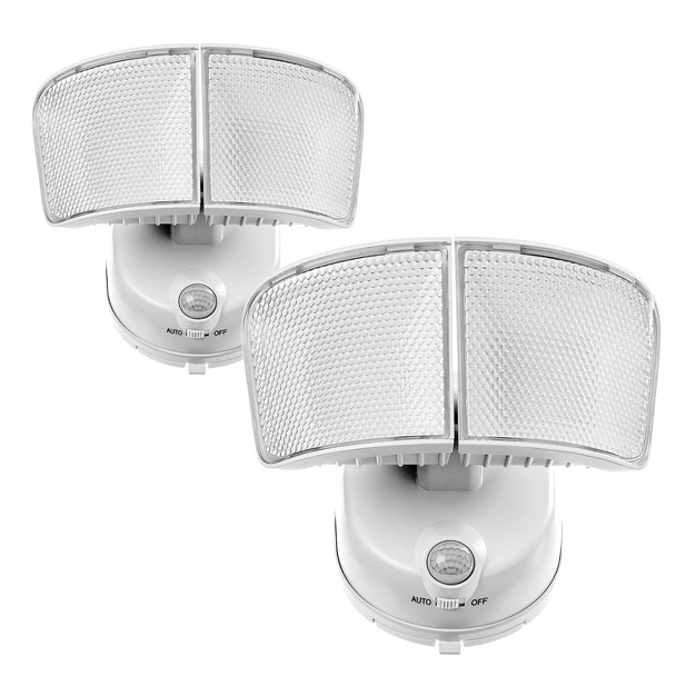 Home Zone Security 1 000 lumen Twin head Motion activated Battery operated Led Security Lights 2 Pack