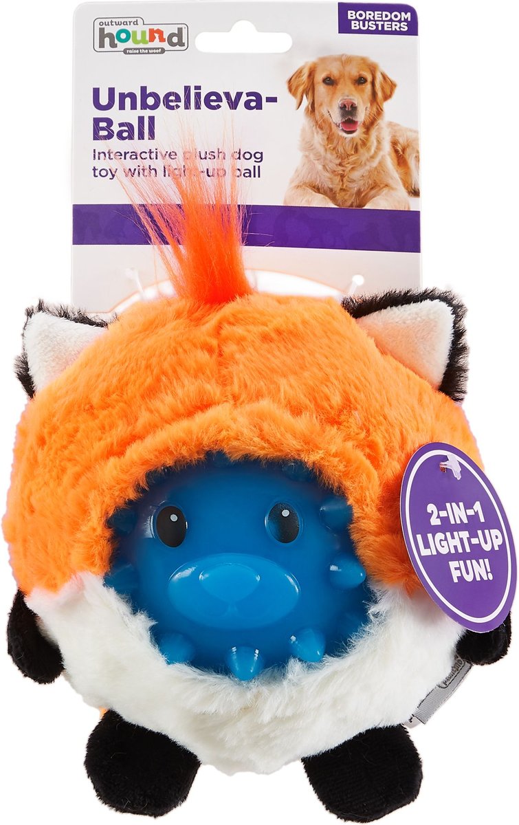 Outward Hound Unbelieva-Ball Fox Interactive Plush Toy with Light Up Dog Ball， Orange