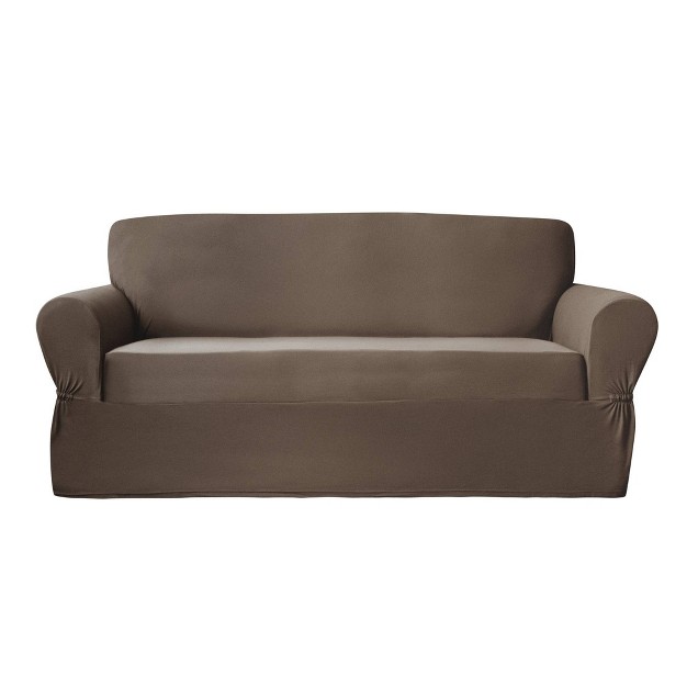 Stretch Plush Sofa Slipcover Chocolate Brown Zenna Home