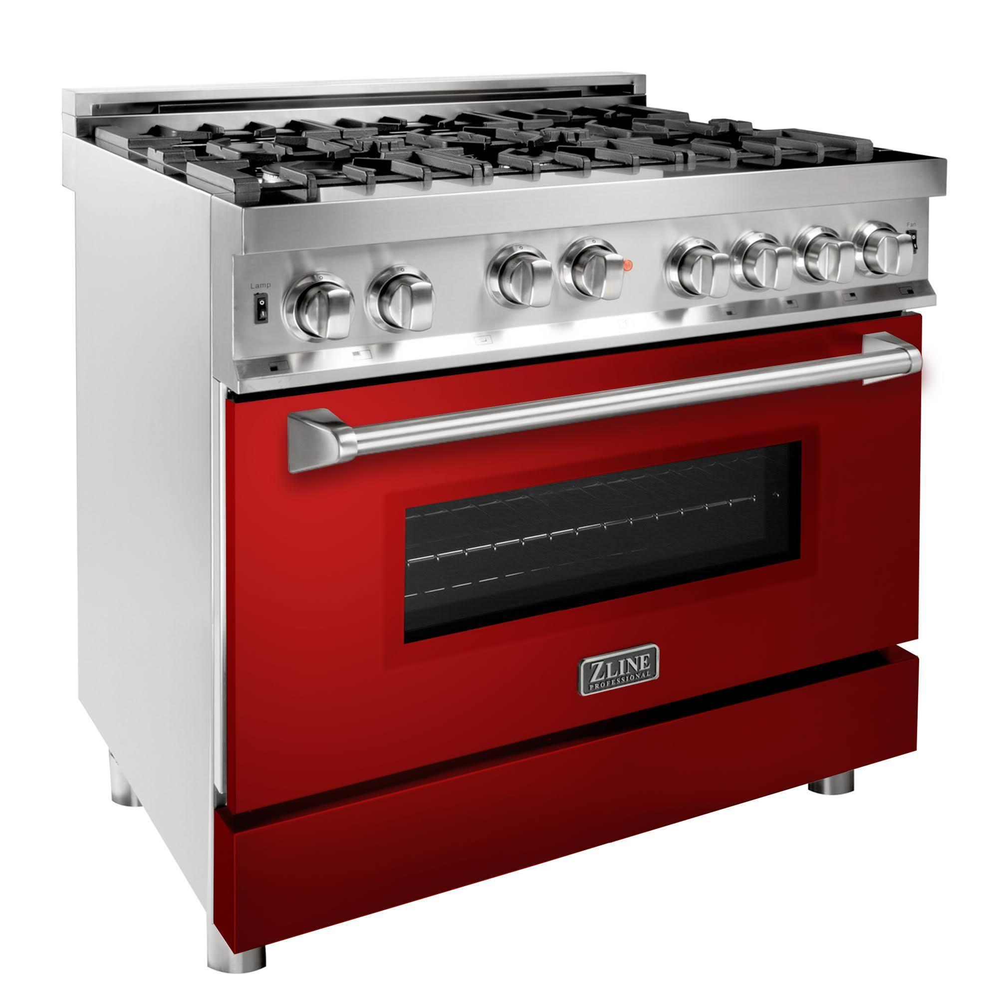 36 in. Professional GAS on GAS Range in with Red Gloss Door