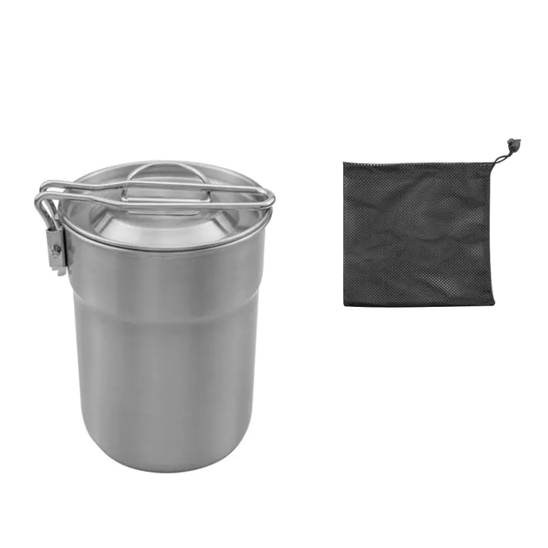 Camp Cooking Pots Stainless Steel 1L Multifunctional Camping Coffee Pot With Foldable Handle Lid