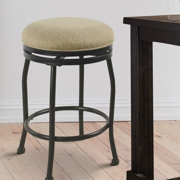 Metal Counter Stool with Swivelling Fabric Padded Seat， Beige and Black