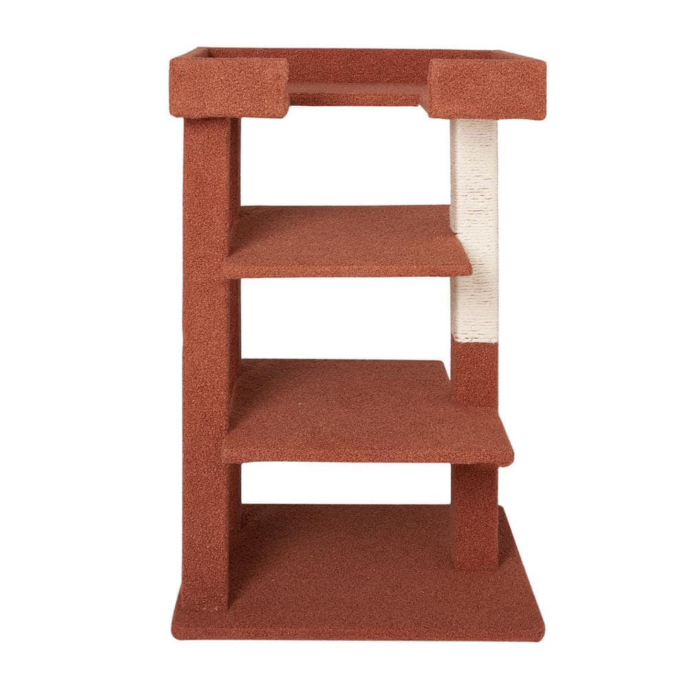 HOMESTOCK Terracotta 3-Level Cat Tree Tower, Multi-Level Kitten Tower Play House Activity Center,Kitty Pet House Furniture for Cat 98783