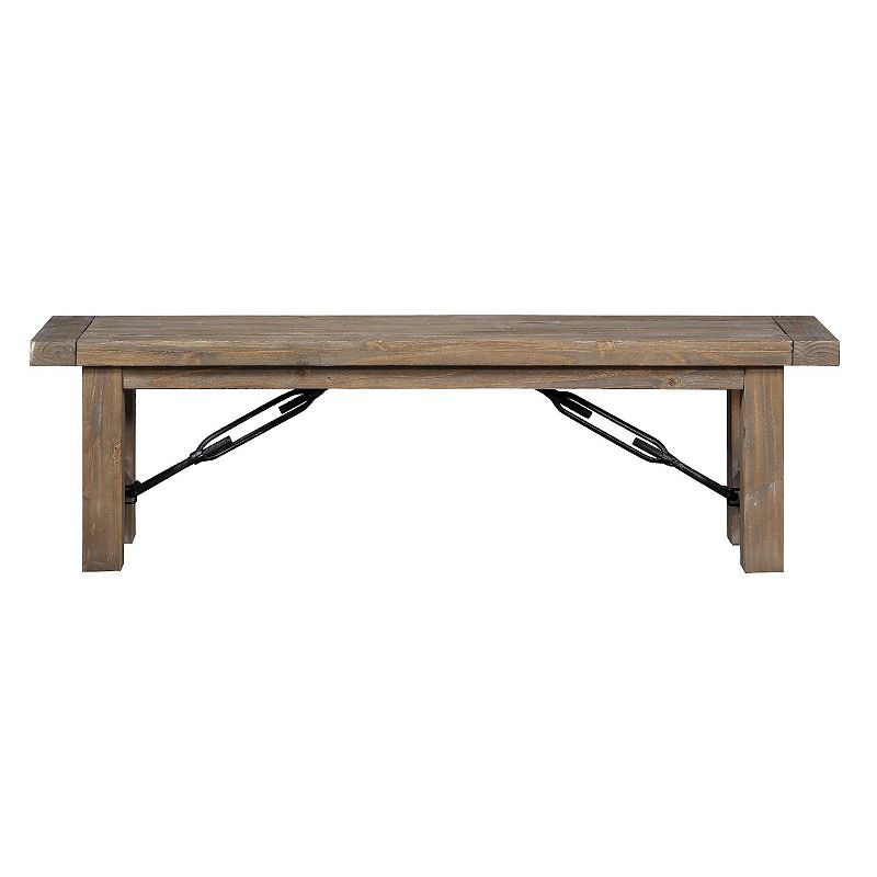 Acacia Wood Bench with Thick Block Legs， Brown