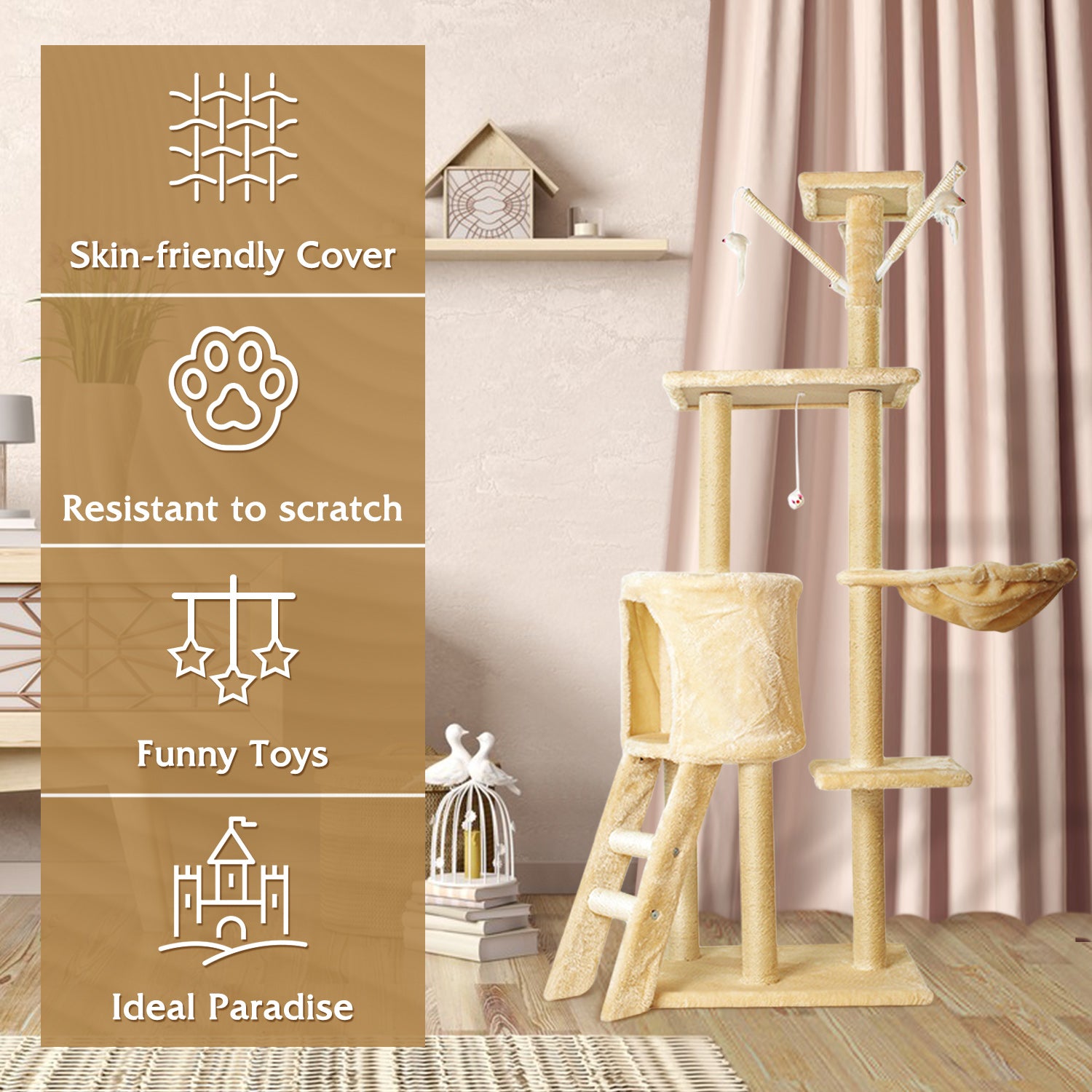 Walchoice 54.3” Cat Tree Tower for Indoor Cats， 5-Level Cat Furniture with Condo， Beige