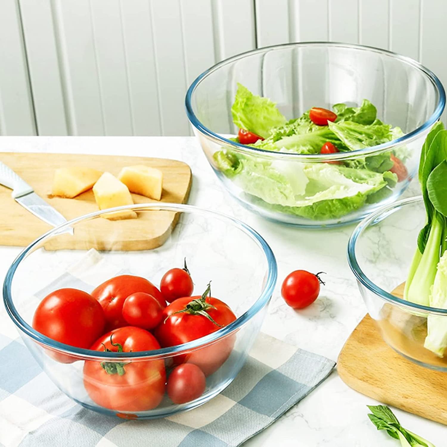 WhiteRhino Glass Bowls with Lids， 3 Pieces Clear Mixing Bowls Set for Kitchen