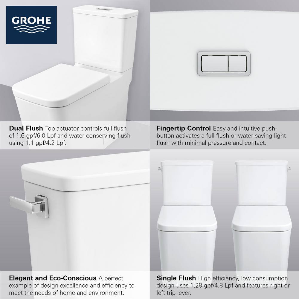 GROHE Eurocube 2-piece 1.28 GPF Single Flush Elongated Toilet with Left Hand Trip Lever in Alpine White Seat Included 39662000