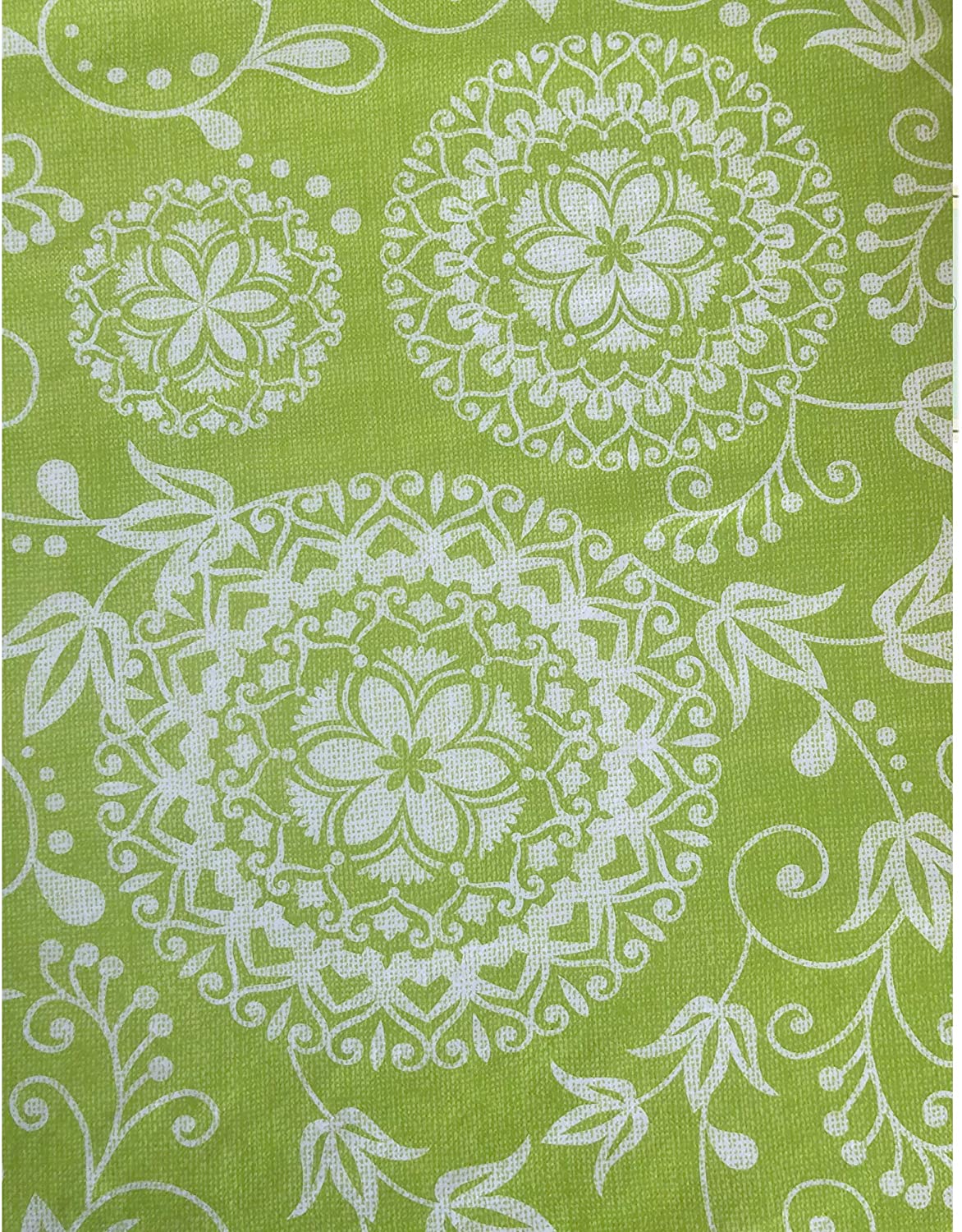 Newbridge Amiel Shabby Chic Medallion Vinyl Flannel Backed Tablecloth - 52 Inch x 52 Inch Square, Green