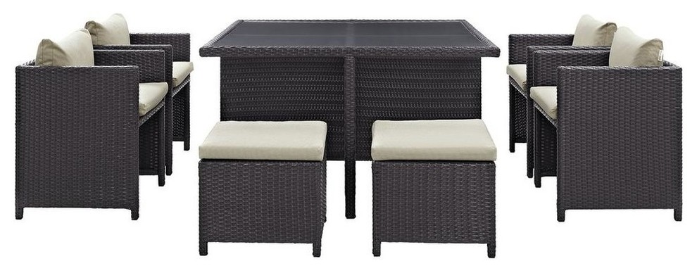 Inverse 9 Piece Outdoor Wicker Rattan Dining Set   Tropical   Outdoor Dining Sets   by Modway  Houzz