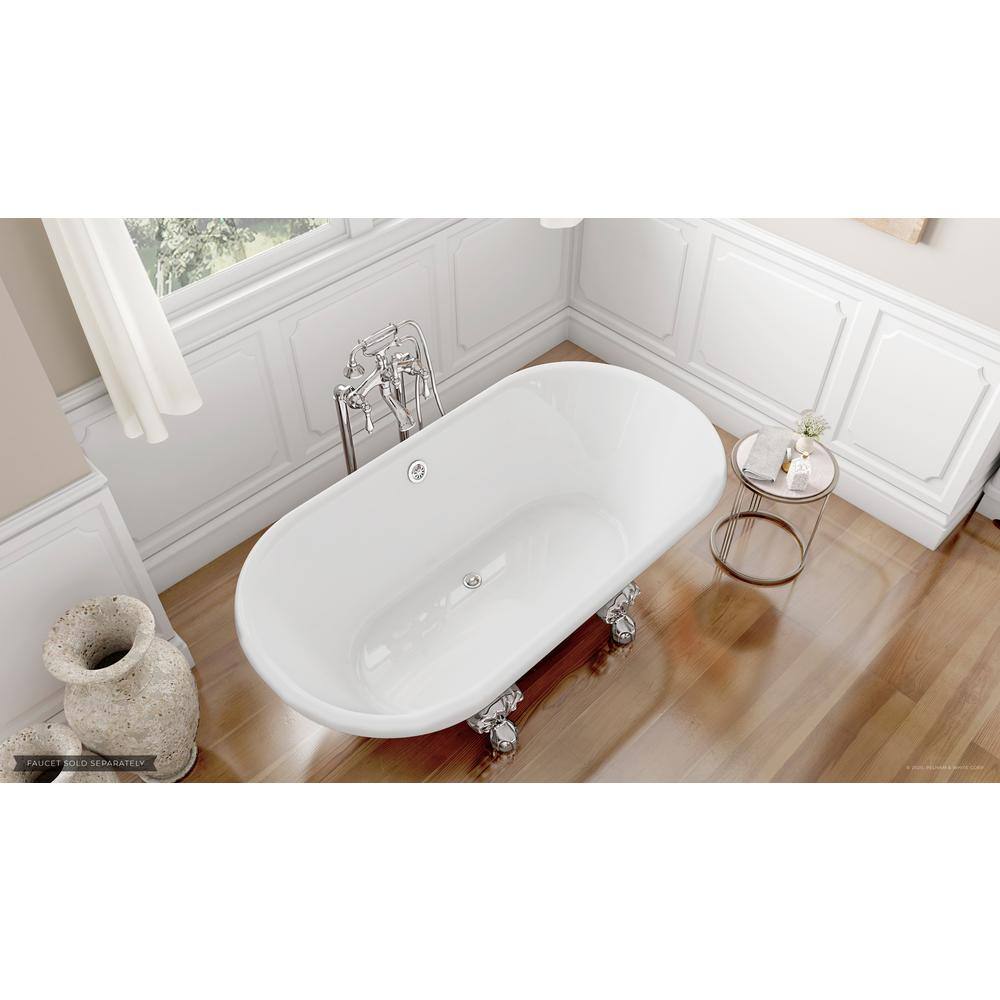 PELHAM  WHITE W-I-D-E Series Dalton 60 in. Acrylic Clawfoot Bathtub in White Ball-and-Claw Feet Drain in Polished Chrome PW82024-PC