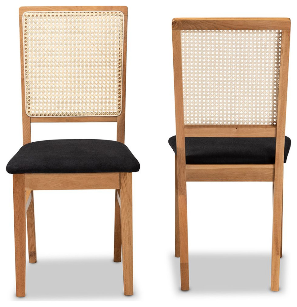 Baxton Idris Black Fabric  ampOak Brown 2 Piece Rattan Dining Chair Set   Tropical   Dining Chairs   by GwG Outlet  Houzz