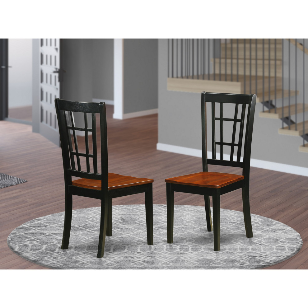 Set of 2 Nicoli Dining Chair With Wood Seat  Black/Cherry Finish   Transitional   Dining Chairs   by Morning Design Group  Inc  Houzz