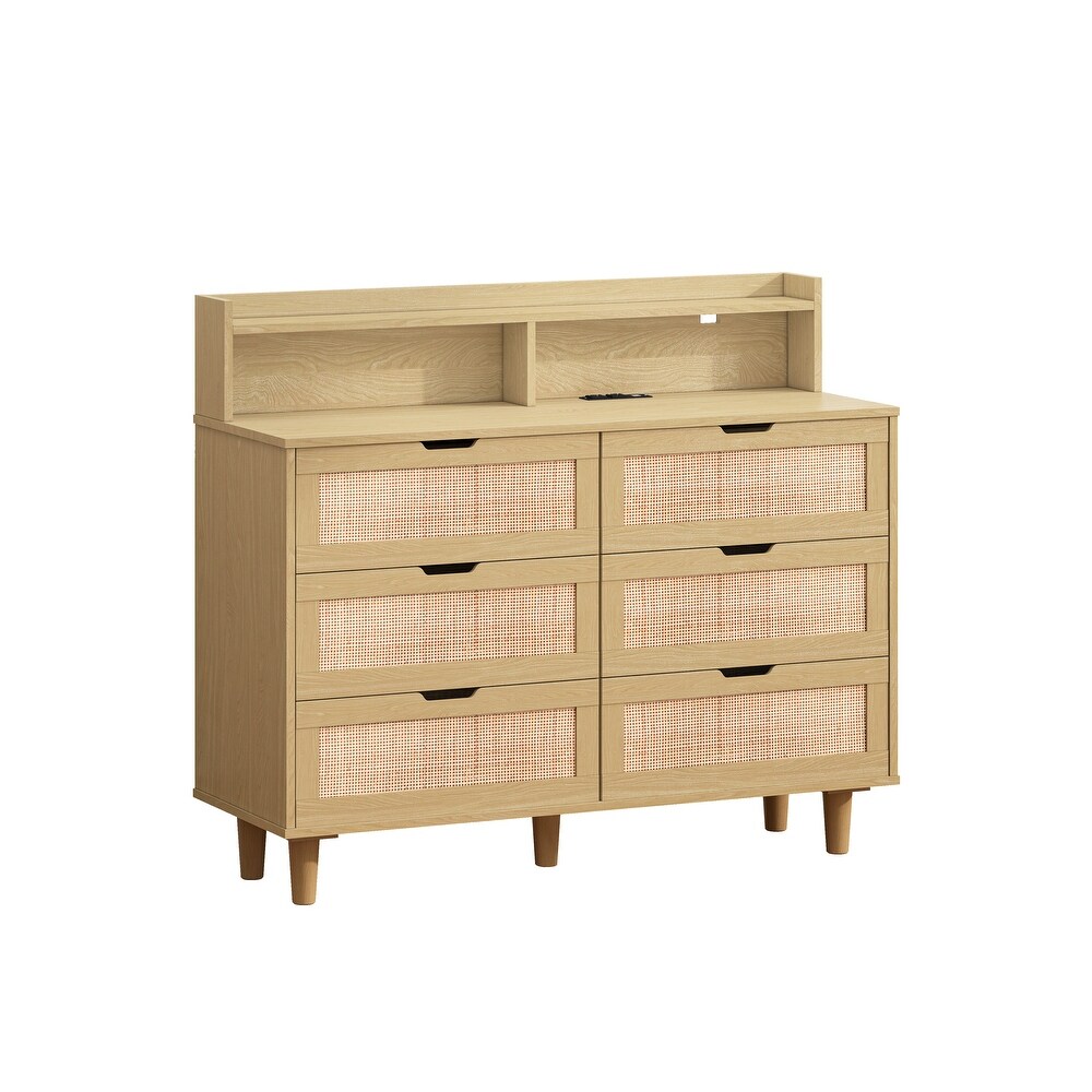 6 Drawers Rattan Storage Cabinet