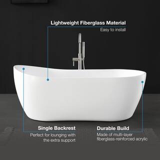 OVE Decors Isaac 58 in. Acrylic Freestanding Flatbottom Bathtub in White with Overflow and Drain in Satin Nickel Included 15BTU-ISAA58-WH