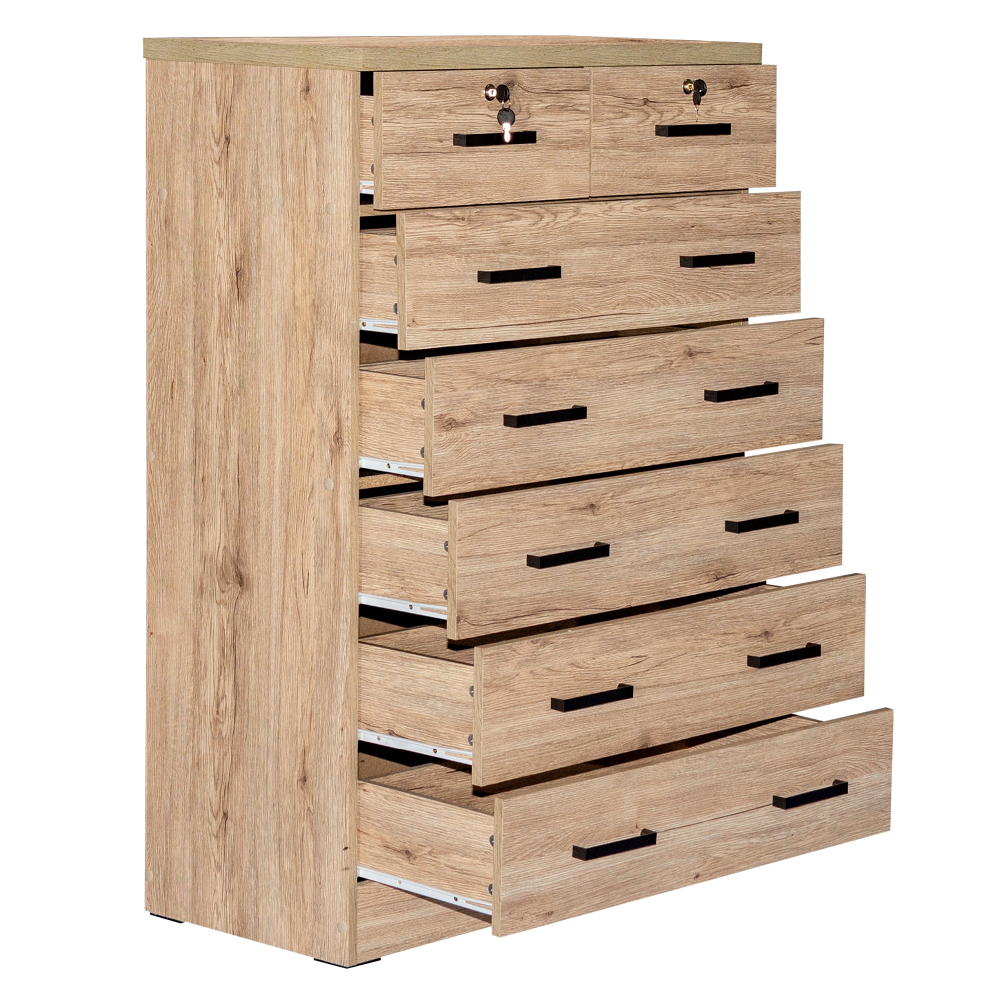 Better Home Products Cindy 7 Drawer Chest Wooden Dresser with Lock - Natural Oak