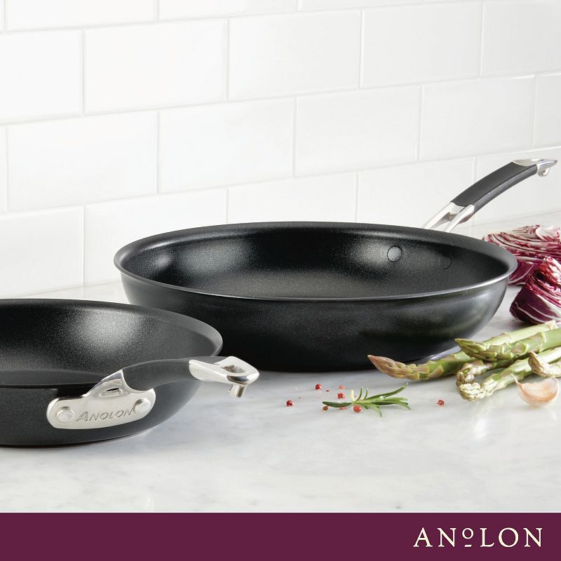 Anolon SmartStack Hard-Anodized Nesting Skillet Set， 2-Piece， Black