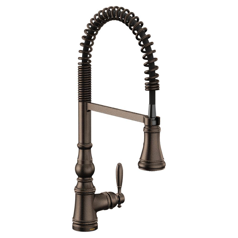 MOEN Weymouth Single-Handle Pre-Rinse Spring Pulldown Sprayer Kitchen Faucet with Power Clean in Oil Rubbed Bronze S73104ORB