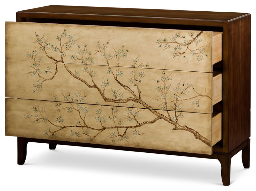 50in Hand Painted Cherry Blossom Motif Oriental Chest of Three Drawers   Asian   Accent Chests And Cabinets   by China Furniture and Arts  Houzz