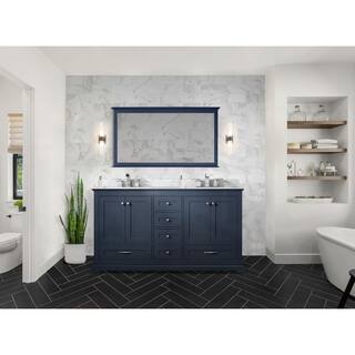 Lexora Dukes 60 in. W x 22 in. D Navy Blue Double Bath Vanity and Carrara Marble Top LD342260DEDS000