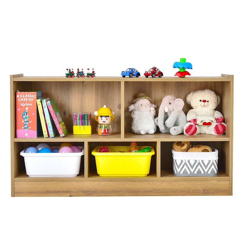 Kids 2-Shelf Bookcase 5-Cube Wood Toy Storage Cabinet Organizer