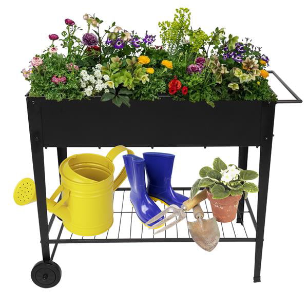 ametoys Aveyas Mobile Metal Raised Garden Bed Cart with Legs, Elevated Tall Planter Box with Wheels for Outdoor Indoors House Patio Backyard Vegetables Tomato DIY Herb Grow (Black)