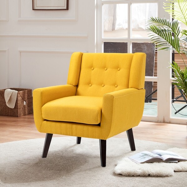 Modern Cotton Linen Upholstered Armchair Tufted Accent Chair