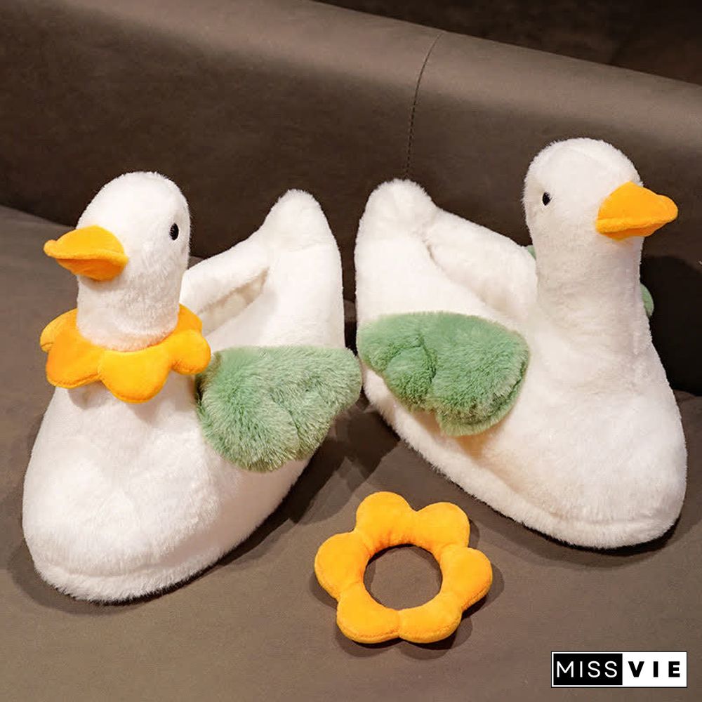 Lovely Flower Cartoon Duck Plush Slippers