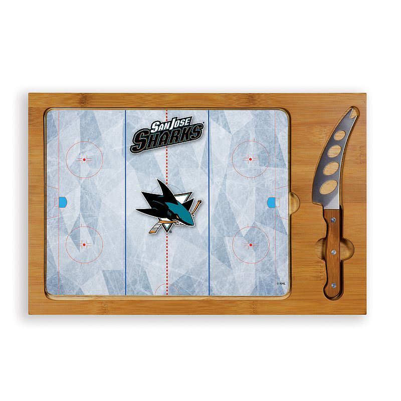 Picnic Time San Jose Sharks Icon Glass Top Cutting Board and Knife Set